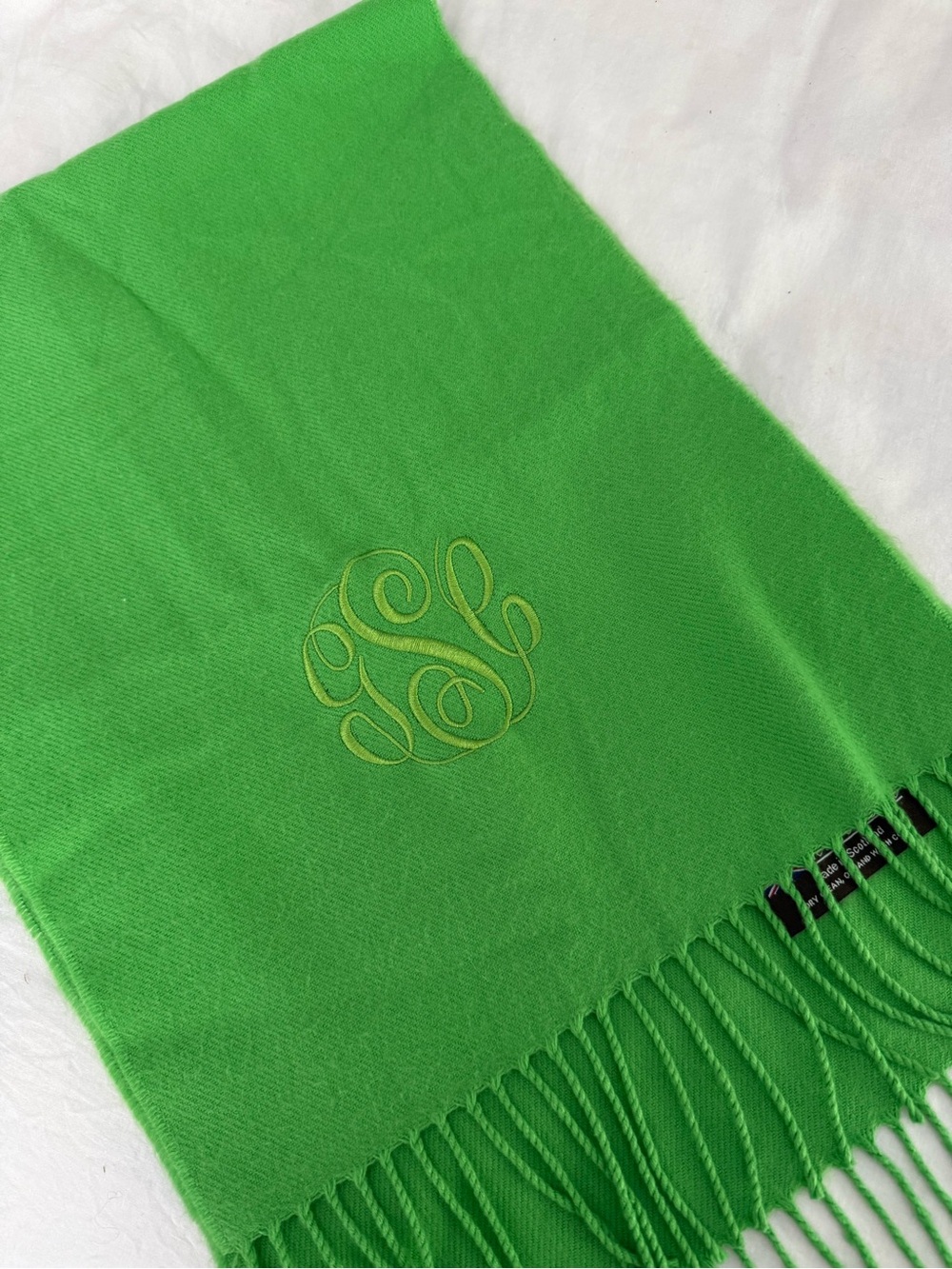 Green Monogrammed “GSC”Cashmere Scarf